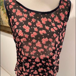 Papaya Navy Blue & Red Roses Sheer Top Bow Back S